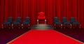Red royal chair. Red carpet leading to the luxurious throne, Place for the king. Royal throne, vip concept