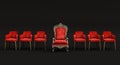 red royal throne with Modern red armchairs isolated on black background, Leadership concept Royalty Free Stock Photo