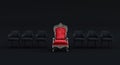 Red royal throne with Modern black armchairs isolated on black background, Leadership concept Royalty Free Stock Photo