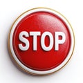 3D Render of Red Stop Button with Gold Rim on White Royalty Free Stock Photo