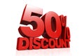 3D render red text 50 percent discount