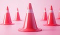 3d Render Of Red Traffic Cones On Pink Background For Accident Prevention With Cute And Smooth Appearance Royalty Free Stock Photo