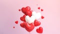 3D Render of Red And White Heart Shape Balloons Bunch On Pastel Pink Background. Love Or Valentines