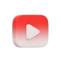 3D Render of Red and White Play Button Icon Gradient Design for Media Player App Interface