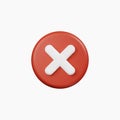 3D render rejection cross icon isolated on white background vector illustration. Error or fail concept