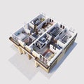 3d render residential floor plan and layout of modern apartments, isometric