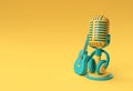 3D Render Retro microphone on short leg and stand with Headphone 3D Illustration Design