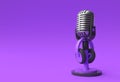 3D Render Retro microphone on short leg and stand with Headphone 3D Illustration Design