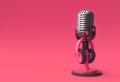 3D Render Retro microphone on short leg and stand with Headphone 3D Illustration Design