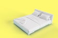 3d render right side angle view of white bed with white pillow cover and white bed sheet and blanket for mockup with a solid Royalty Free Stock Photo