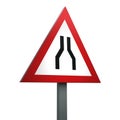 3D Render Road Sign of Road  narrows on both side Isolated on a White Background Royalty Free Stock Photo