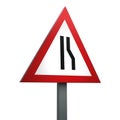 3D Render Road Sign of Road narrows on right Isolated on a White Background Royalty Free Stock Photo