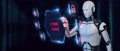 3d render.Robot pressing button on virtual screen Cyber crime Royalty Free Stock Photo