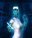 Robotic nurse with a syringe, 3d illustration