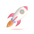 3d render rocket launch, startup business concept. Spaceship isolated on white background. Vector illustration