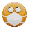 3D render of Rolling Eyes emoji face in medical mask protecting from coronavirus 2019-nCoV