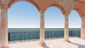 3d render roman balcony classic sea view italy left view