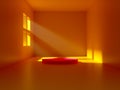 3d render Room illuminated empty corridor interior, minimalistic space tunnel with Podium, Light rays from window Royalty Free Stock Photo