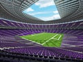 3D render of a round american football stadium with purple seats for hund