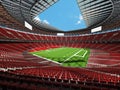 3D render of a round american football stadium with read seats Royalty Free Stock Photo