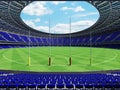 3D render of a round Australian rules football stadium with blue seats