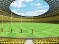 3D render of a round Australian rules football stadium with yellow chairs