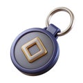 3d render of a round dark blue keychain with a gray center and gold diamond shape object Royalty Free Stock Photo