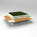 3d render Rundbank-eckig-Beton-weiss-093-eiche Green Terrazzo Floor