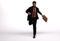 3D render : a running man  in casual business suit with a briefcase in his hand Royalty Free Stock Photo