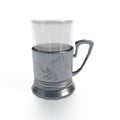 3d render of russian glass cups in metal traditional holders with tea. Image with selective focus and toning