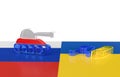 3d render russian and ukraine battle tank facing each other on top of the flag. Russia Win