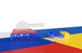 3d render russian and ukraine battle tank facing each other on top of the flag. Russia Win