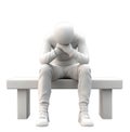 A 3D render of a sad man, depicted as a white-colored figure, sits alone on a bench Royalty Free Stock Photo