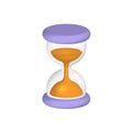 3D render Sand Clock, Time icon symbol. Lilac hourglass isolated on white background. Vintage sandglass with sand inside