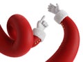 3d render, Santa Claus cartoon character flexible spiral hands wear red sleeves and white gloves. Christmas holiday clip art.