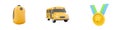 3d render school bag, school bus, award icon set on white background. 3d rendering school bag, school bus, award icon