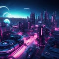 3d render of a sci fi modern futurist city illustration image generative AI Royalty Free Stock Photo