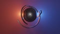 3d Render. Sci-fi object with glowing energy at center. Rotation metal sphere