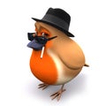 3d Seasonal Christmas robin wears a trilby and smokes a cigarette