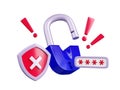 3D render, secure password warning, personal data