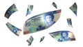 3D Render Set of Flying Belarus 50 Roubles Money Banknote