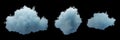 3d render. Set of random shapes of abstract clouds. Cumulus different views, clip art collection isolated on black background. Royalty Free Stock Photo