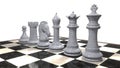 3d render of a set of white chess pieces on a marble board. White background Royalty Free Stock Photo