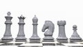 3d render of a set of white chess pieces on a marble board. White background Royalty Free Stock Photo