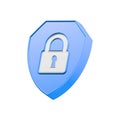shield icon, 3d render safe lock security