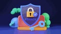 3d render shield with padlock and tick sign. Concept of privacy, good password, secure data protection, computer or phone acc...