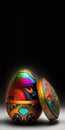 3D Render of Shiny Colorful Floral Egg With Box Against Black And Grey Background And Copy Space. Happy Easter Royalty Free Stock Photo