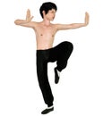 Shirtless Chinese Boy Striking A Kung Fu Pose