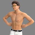 Shirtless Young Guy in Beach Wear and Spectacles