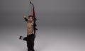 3D Render : a shirtless young male archer pose practicing archery in the studio Royalty Free Stock Photo